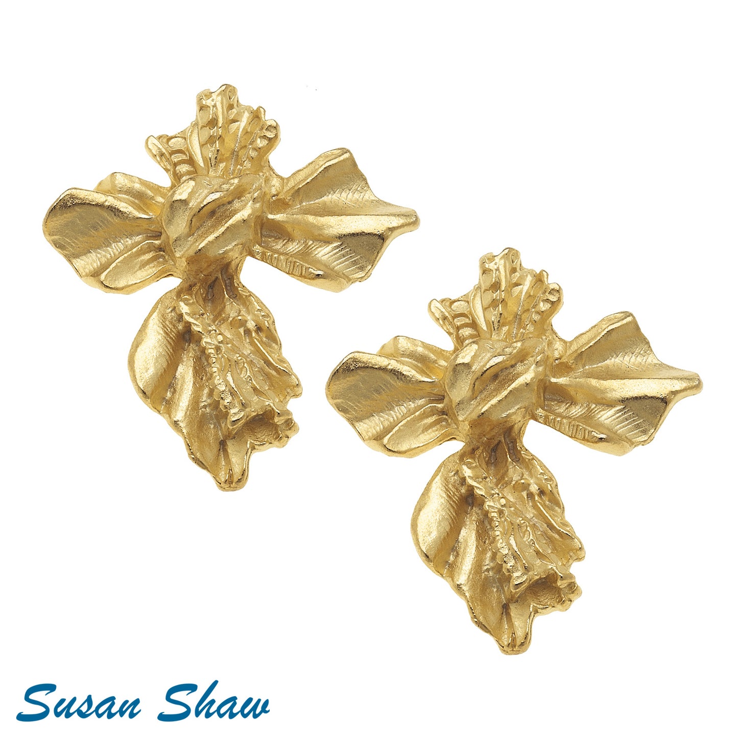 Handcast Gold Vintage French Cross Earrings