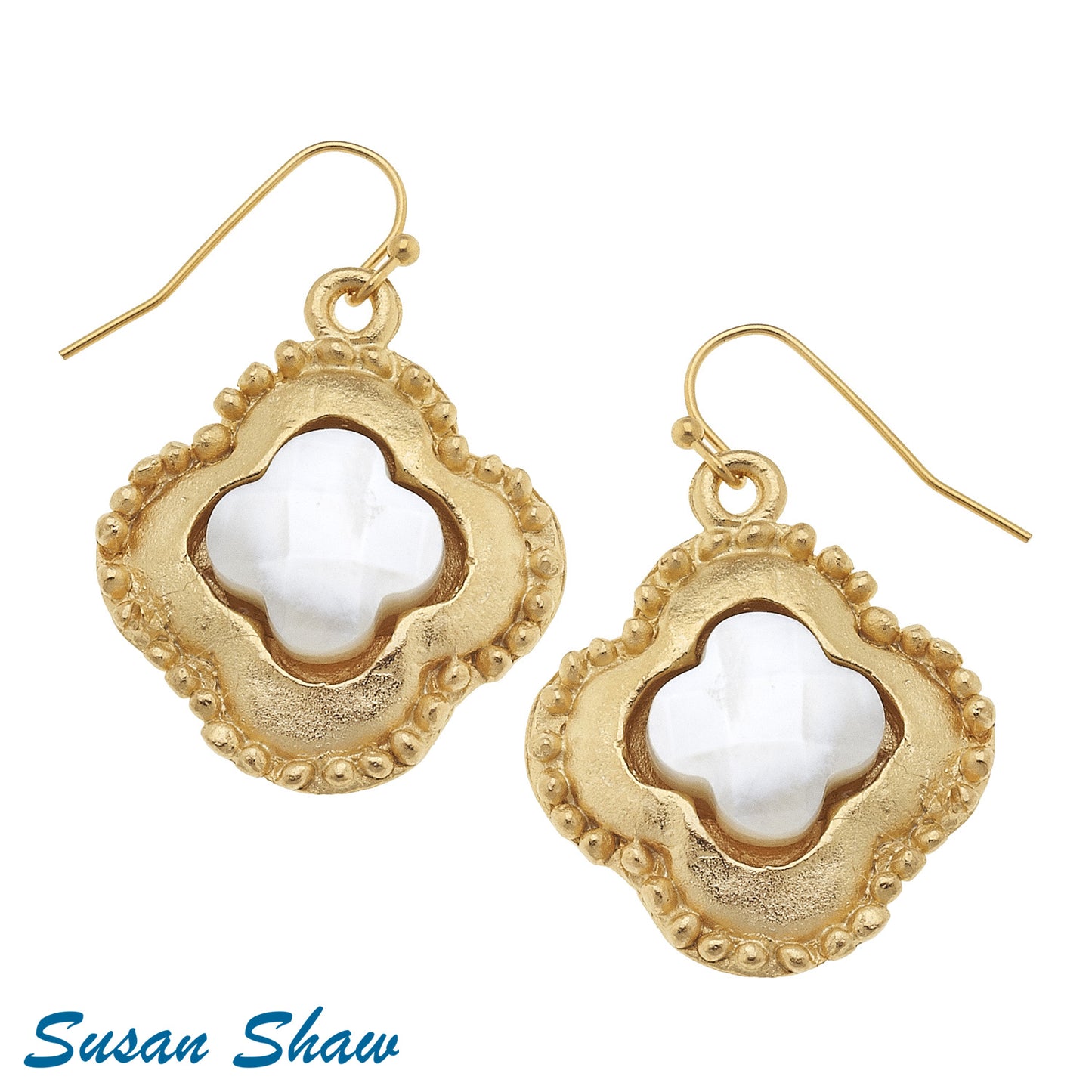 Handcast Gold Clover with Genuine Mother of Pearl Earrings
