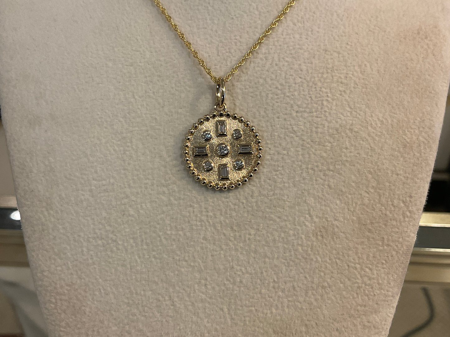 14K Gold Diamond Disk Pendant
