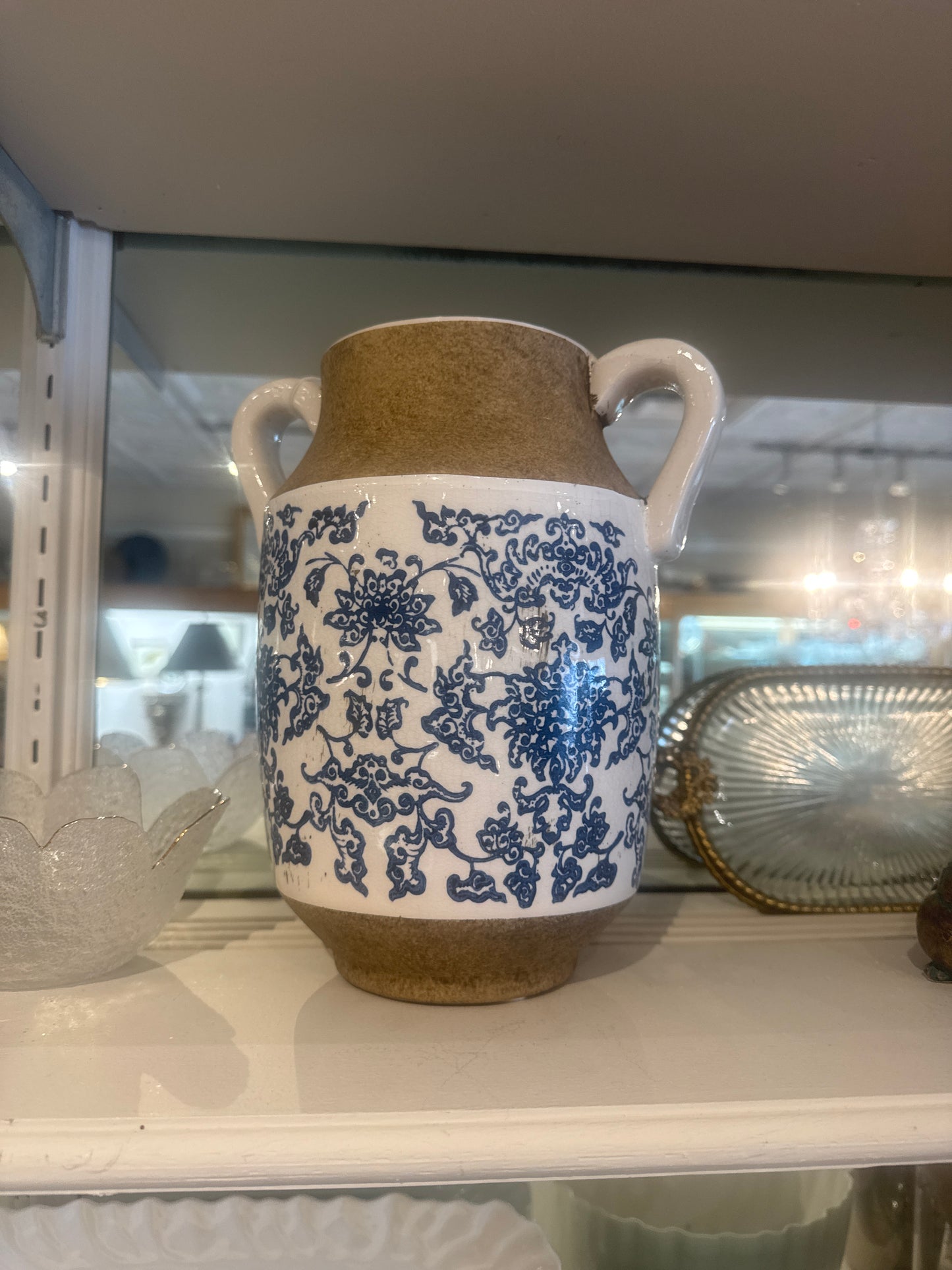 Blue and white vase with handles