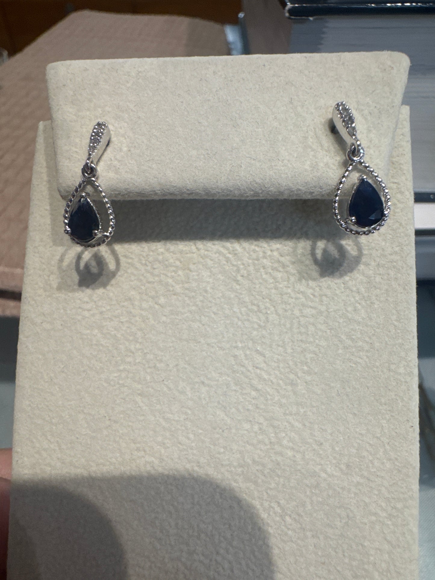 14k White Gold Sapphire Pear Drop Earrings