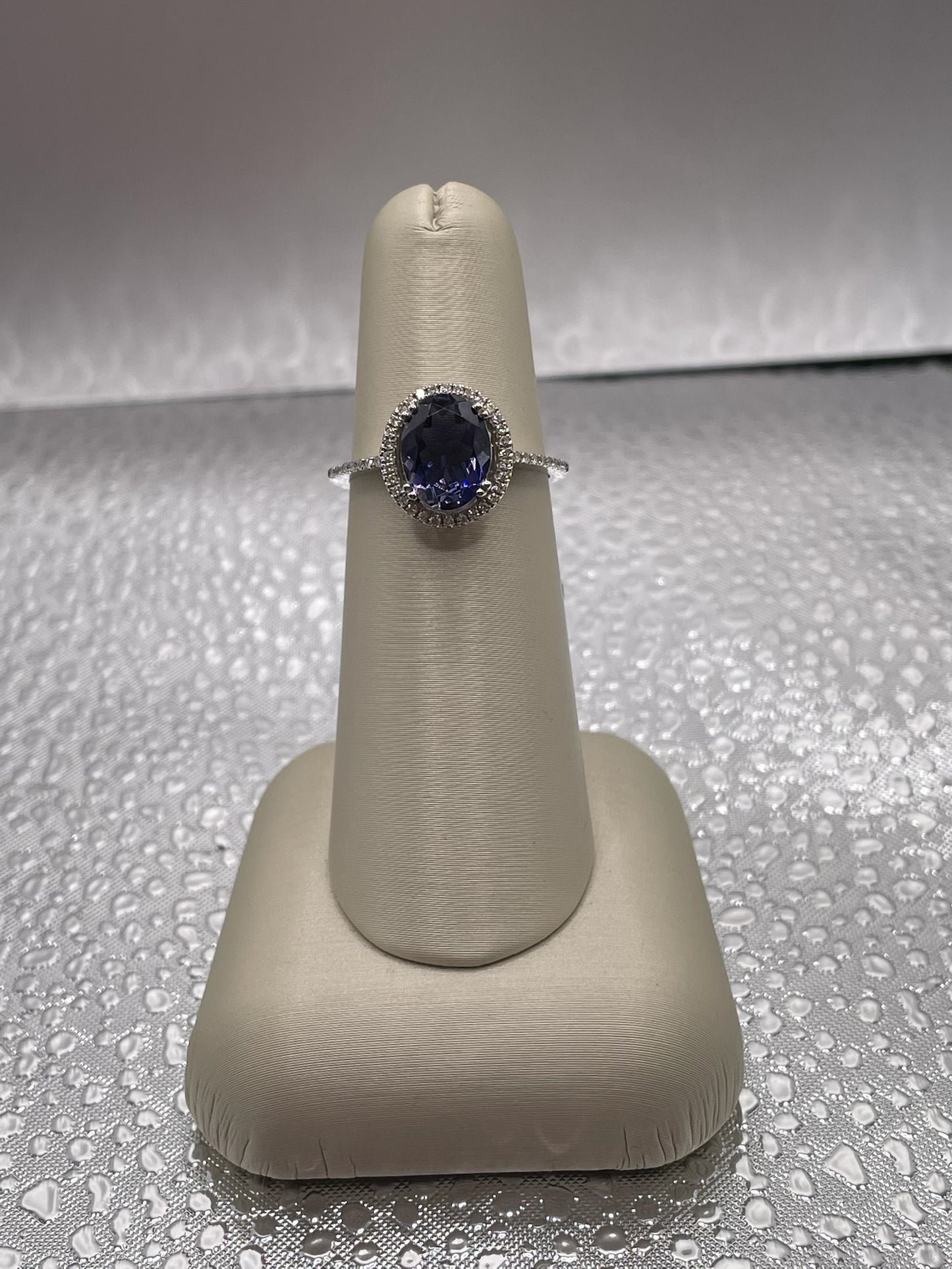 14K White Gold Iolite and Diamond Ring