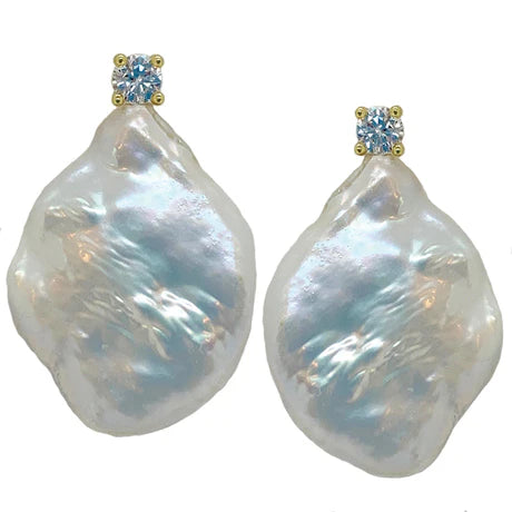 Large Baroque Pearl & Austrian Crystal Stud Earrings