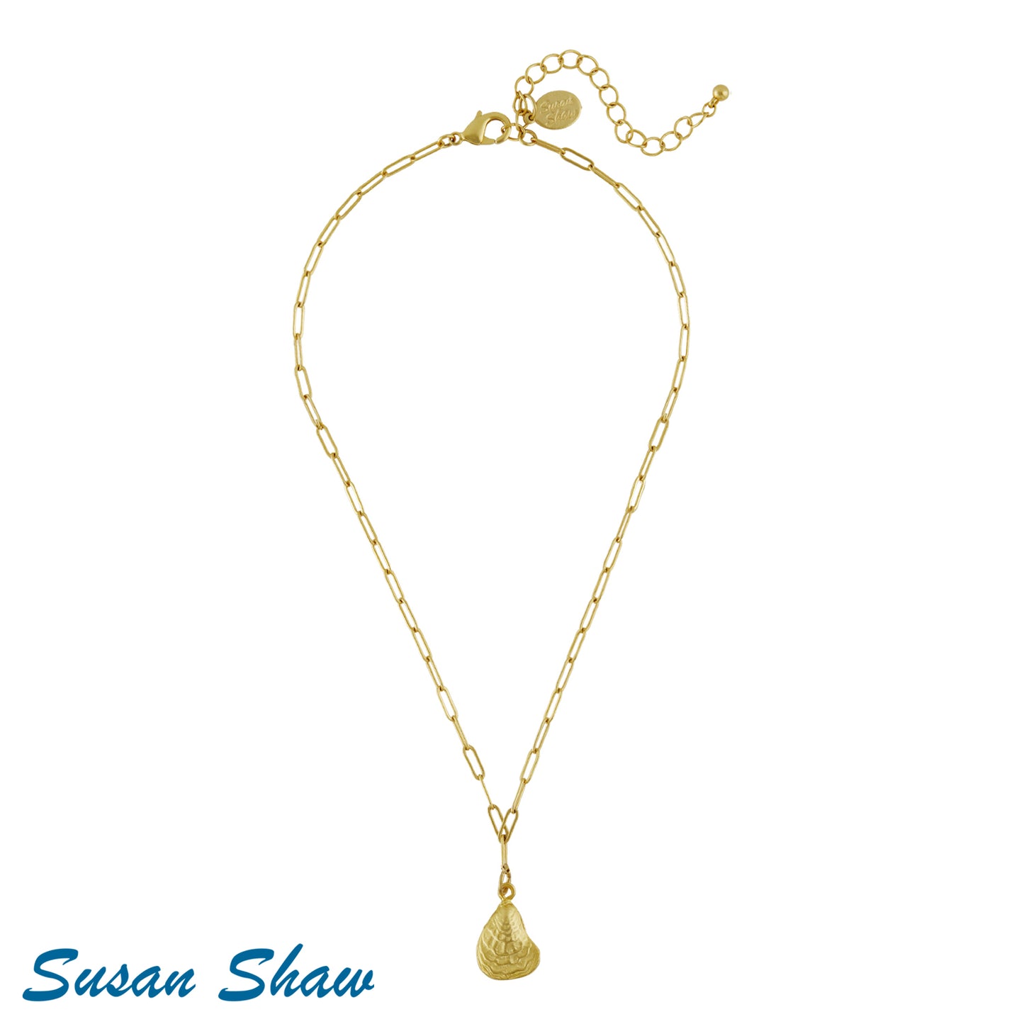Gold Oyster Shell on Paperclip Chain Necklace