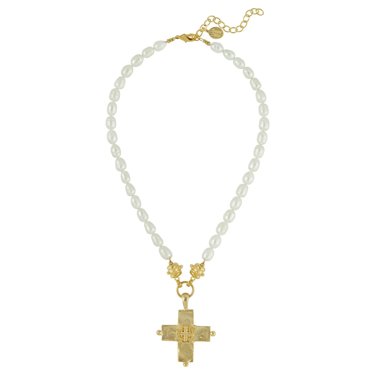 Susan Shaw Jerusalem Cross and Freshwater Pearl Necklace