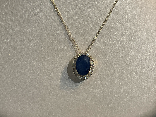 10K Yellow Gold Oval Sapphire & Diamond Pendant Necklace – 1.10 CTW