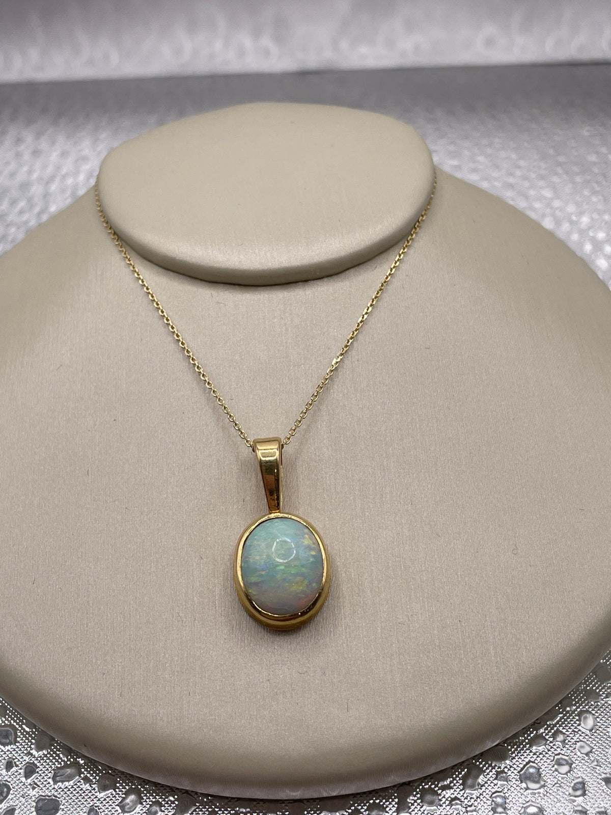 14k Yellow Gold and Oval Australian Opal Necklace