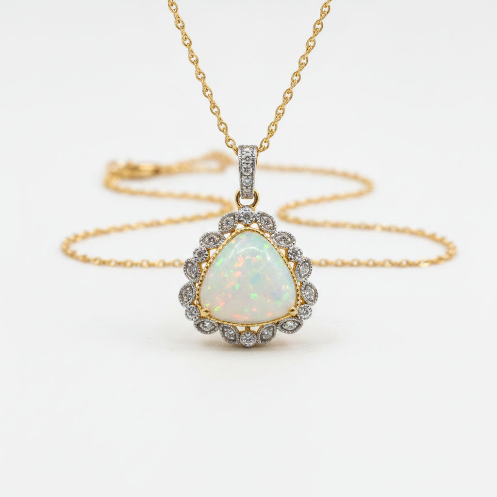 14 K Gold Opal and Diamond Necklace