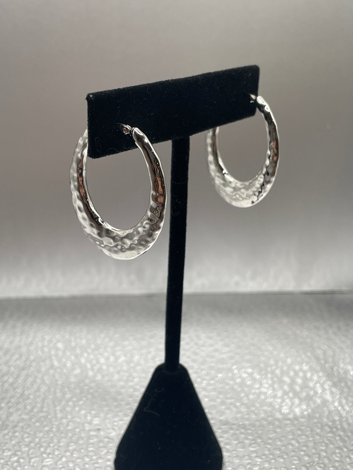 Sterling Silver Oval Hammered Hoops