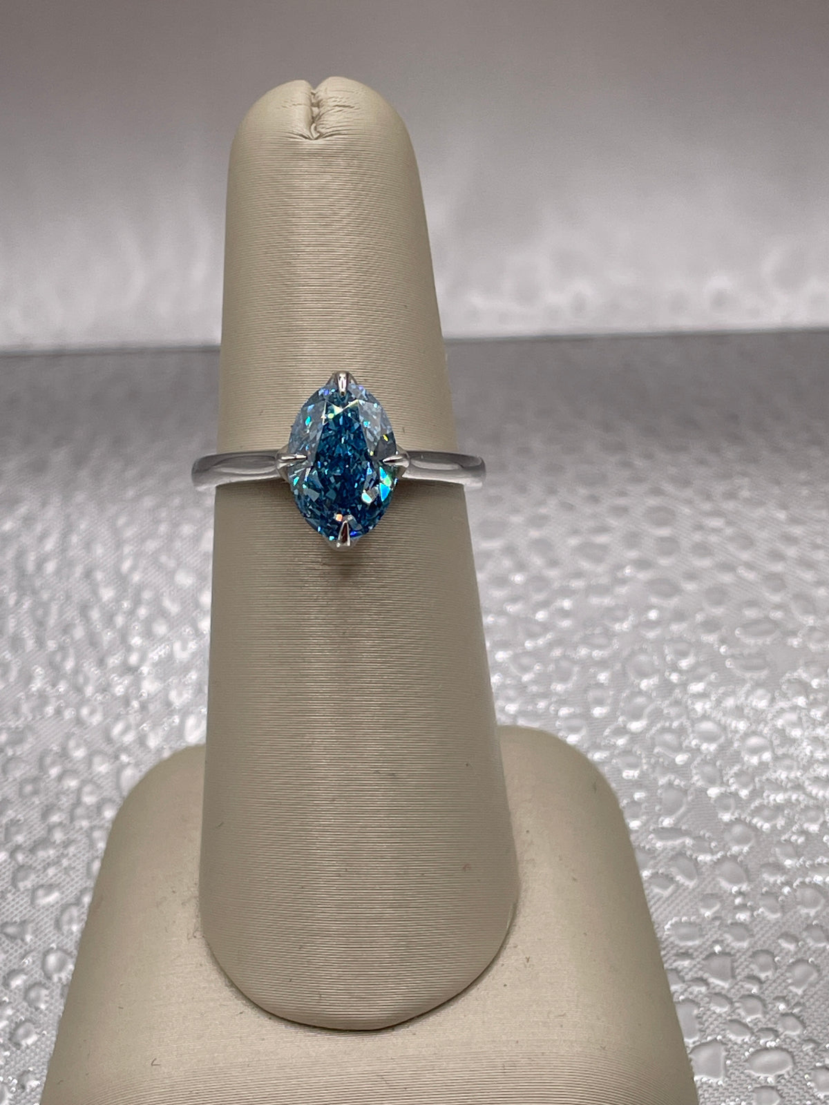 14k White Gold Fancy Light Blue Oval Lab Diamond Solitaire Rind with hidden halo