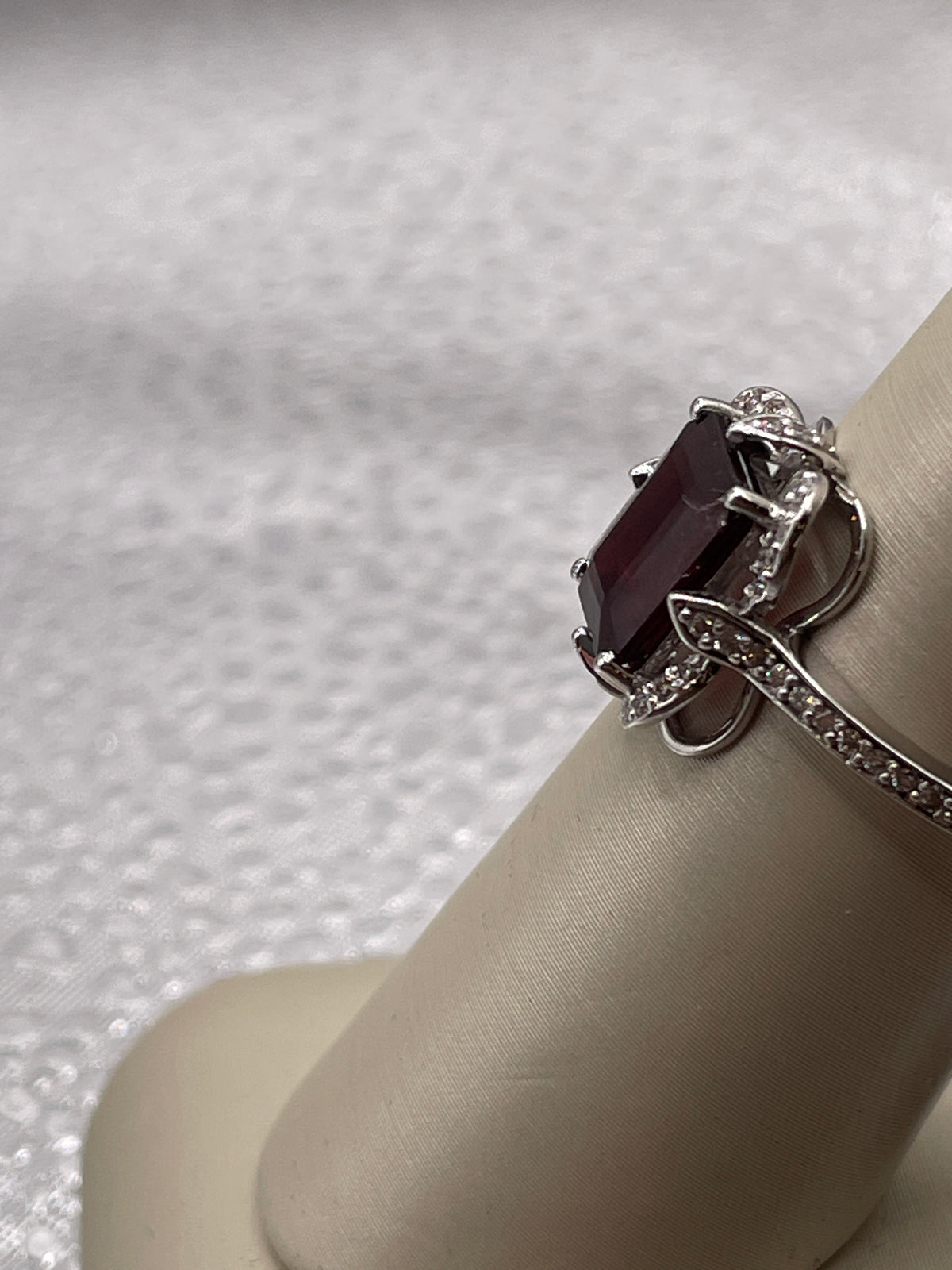 14k white Gold Garnet and Diamond Ring