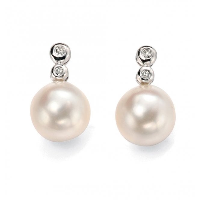 Diamond and Freshwater Pearl Drop Earrings