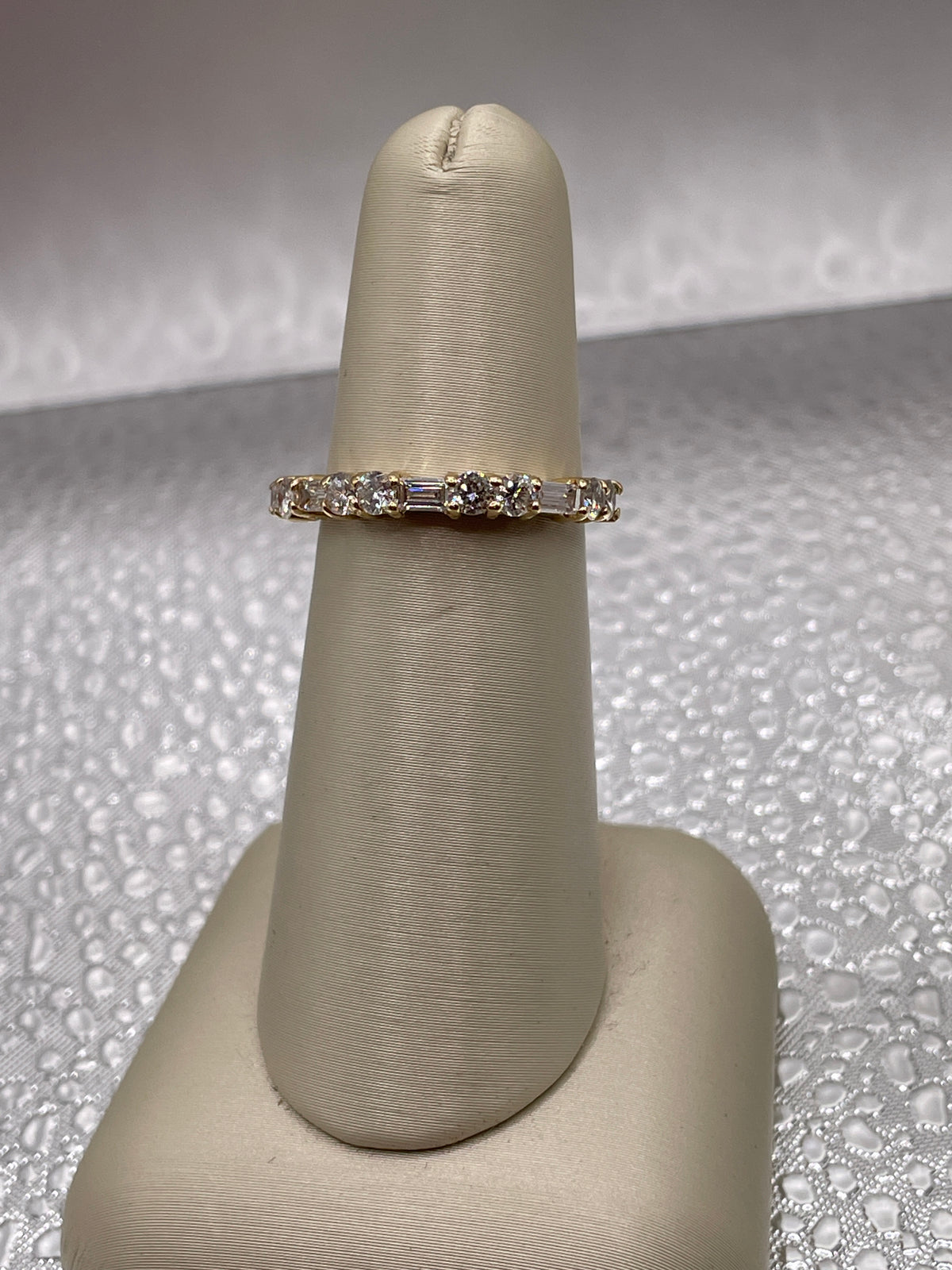 14k Yellow Gold round and baguette Diamond Band