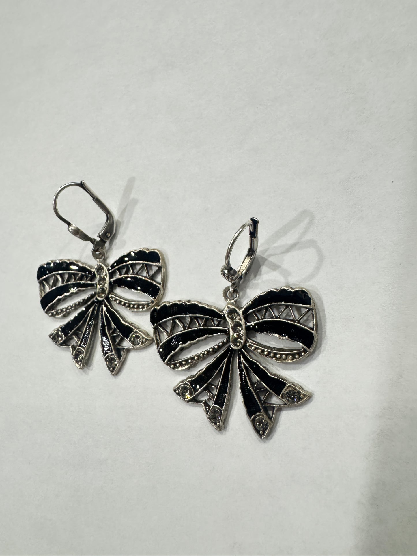 Black Enamel Bows in Silver