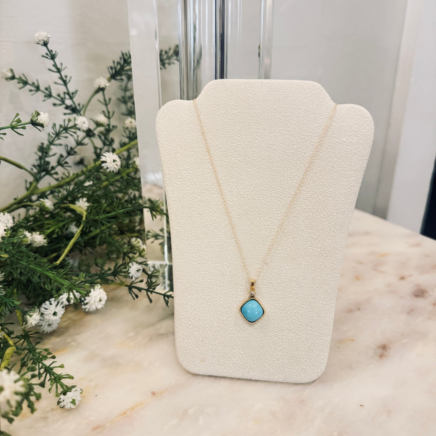 14K Gold Turquoise Necklace with Diamond Accent