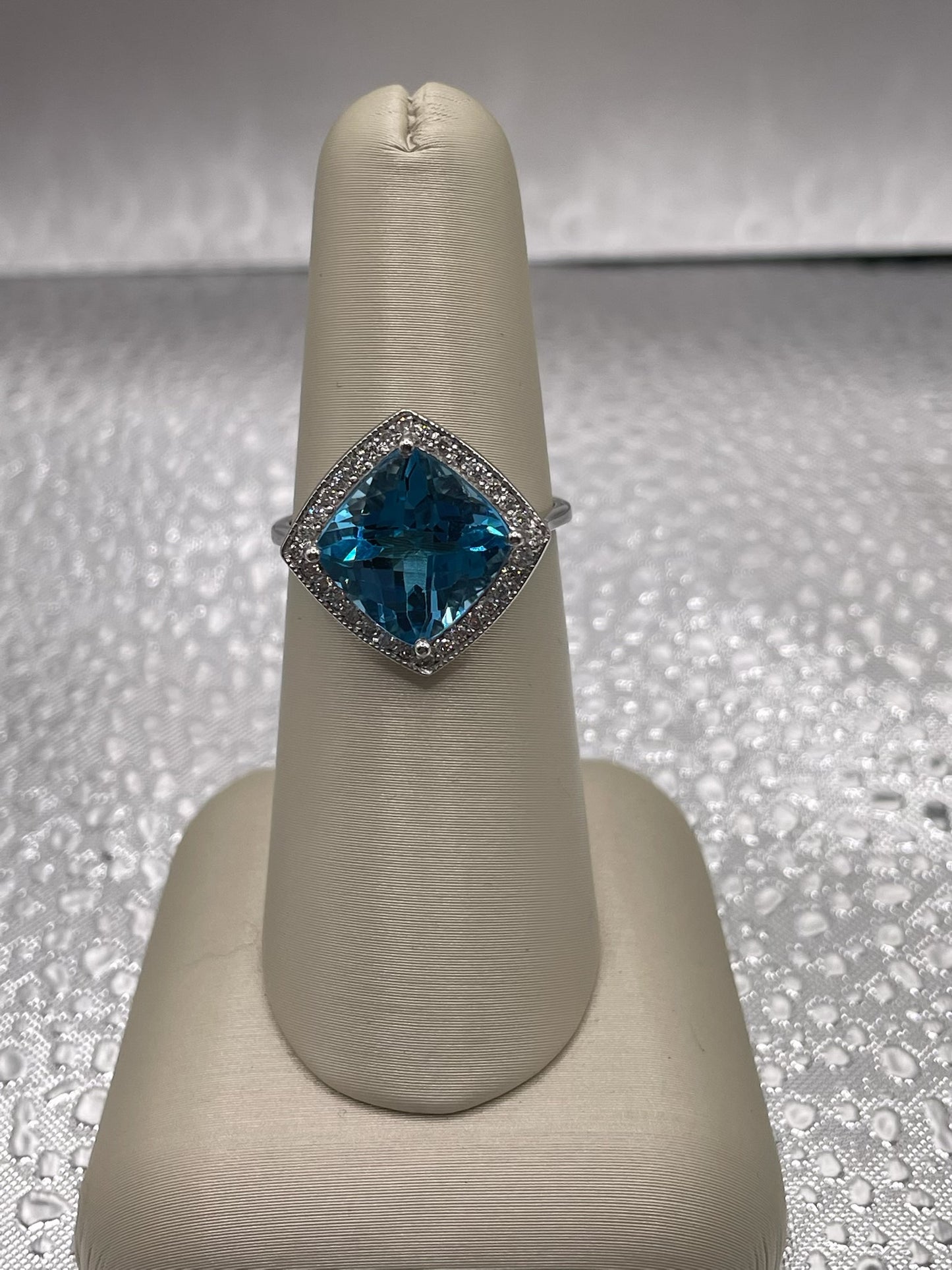 Blue Topaz with Diamond Halo