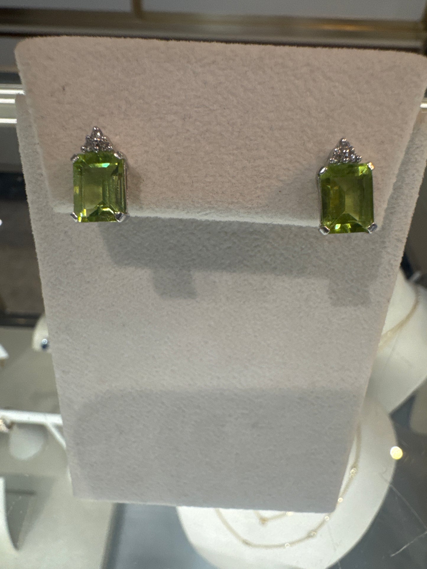 Emerald-cut Peridot Studs