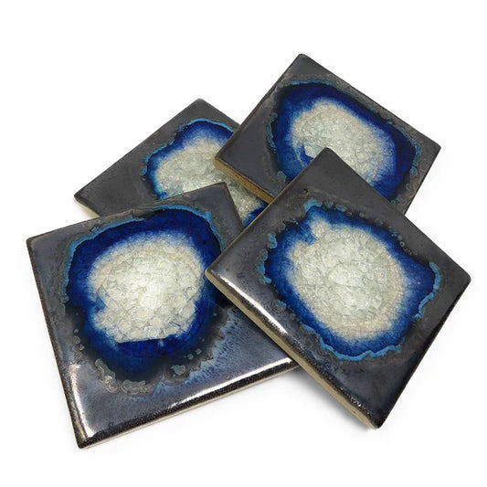 Dock 6 Pottery Crackled Glass Geode Coaster, Set of 4