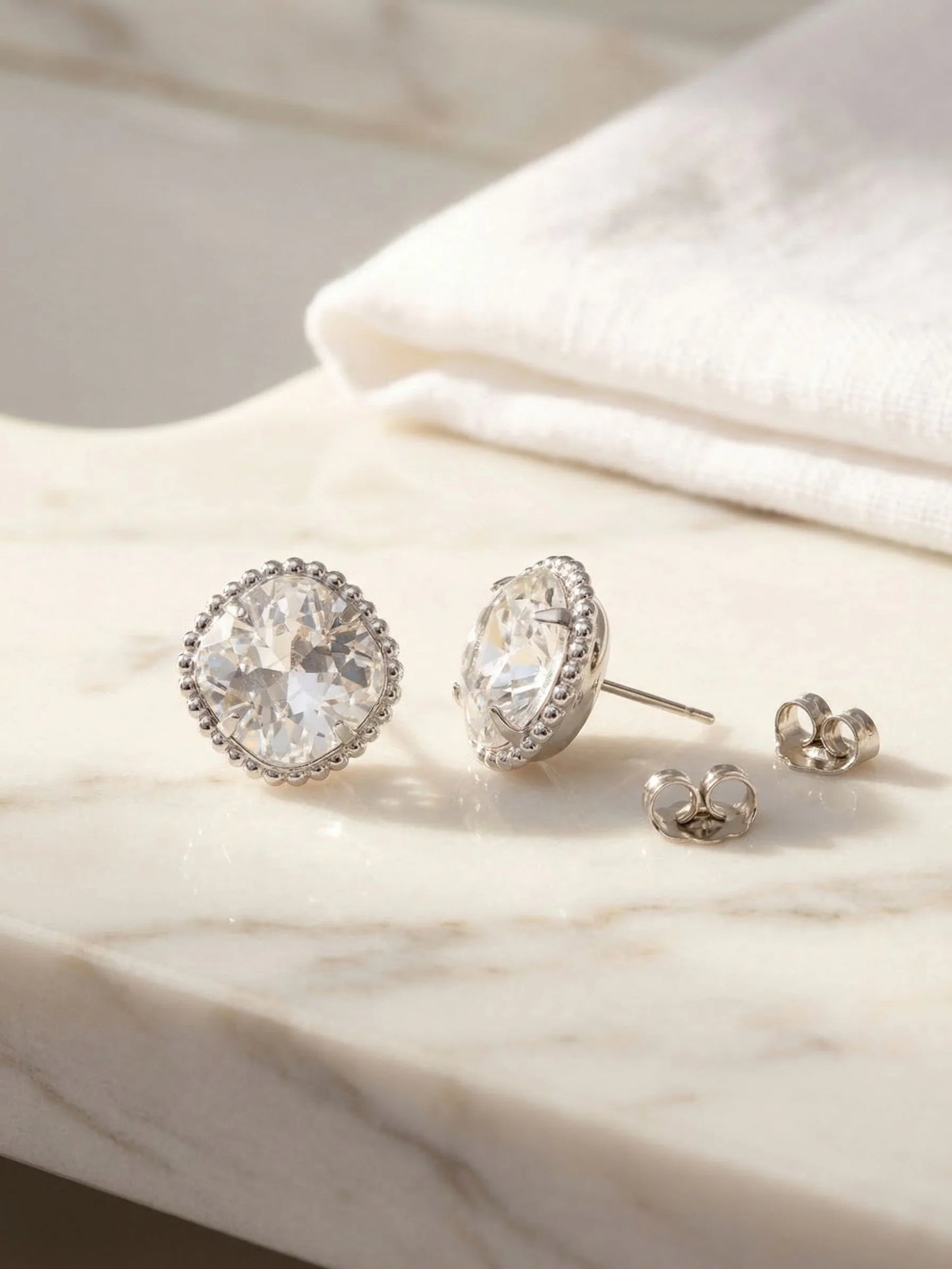Clear Cushion-Cut Solitaire Stud Earrings