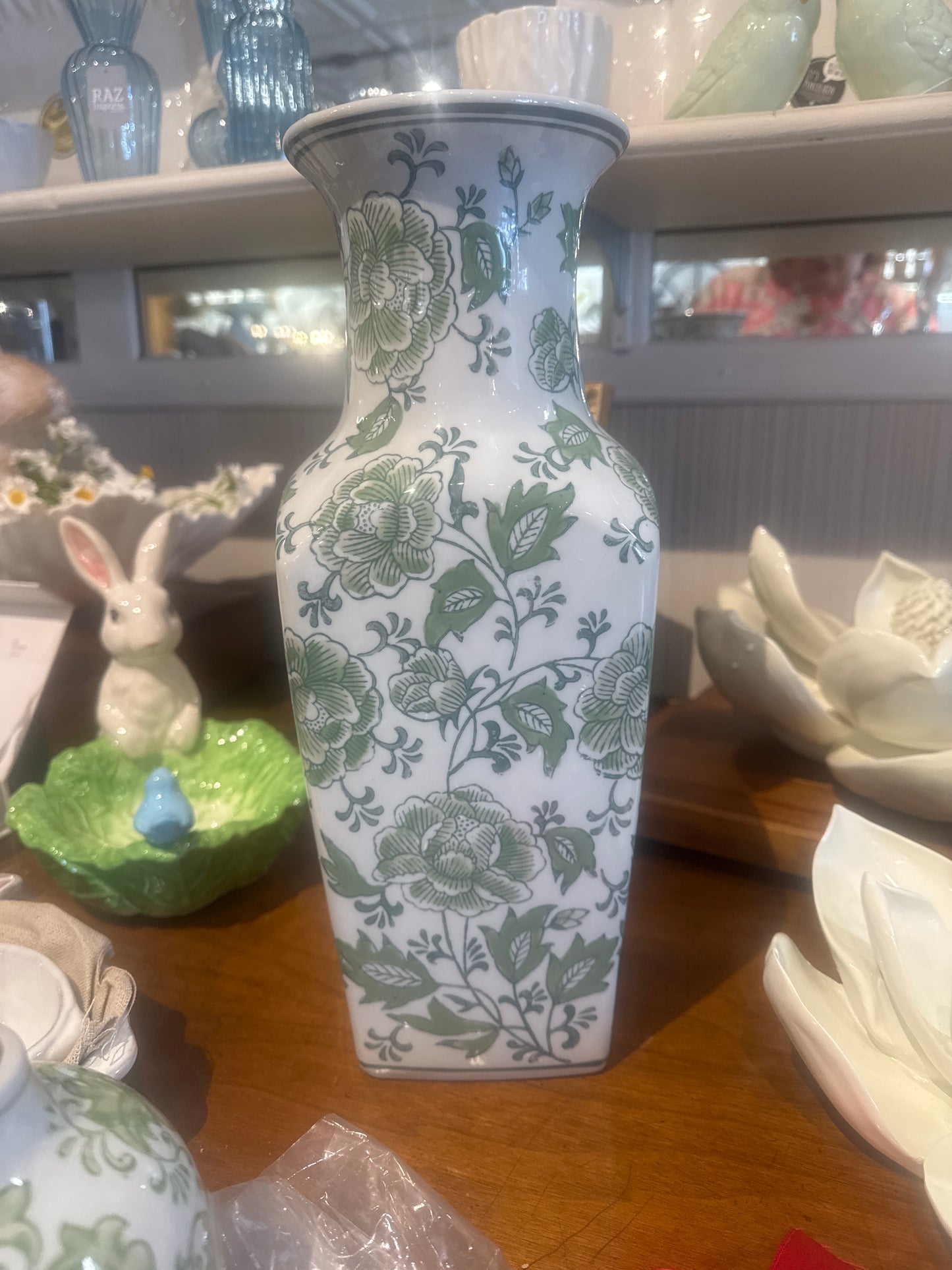 Medium Green and white oriental vase