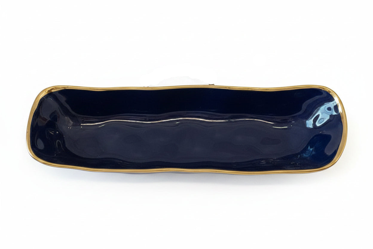 Pampa Bay Blue and Gold Deep Rectangular Server