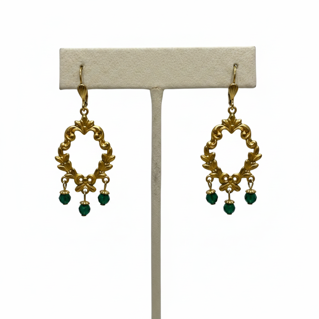 Gold Chandelier with Jade Green Dangles