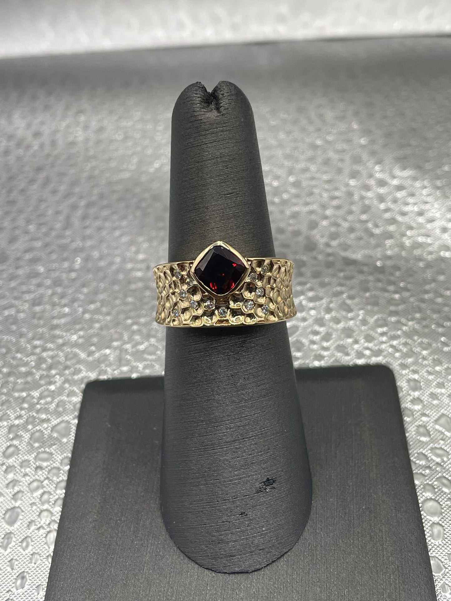 14K Yellow Gold Garnet Ring with Diamond Accents