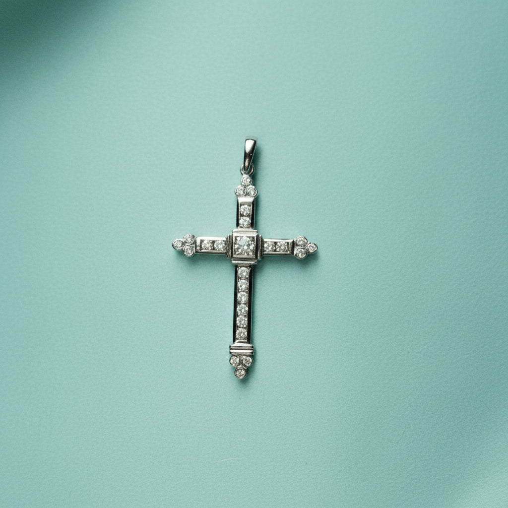 14K White Gold Diamond Cross Pendant – 0.60 CTW