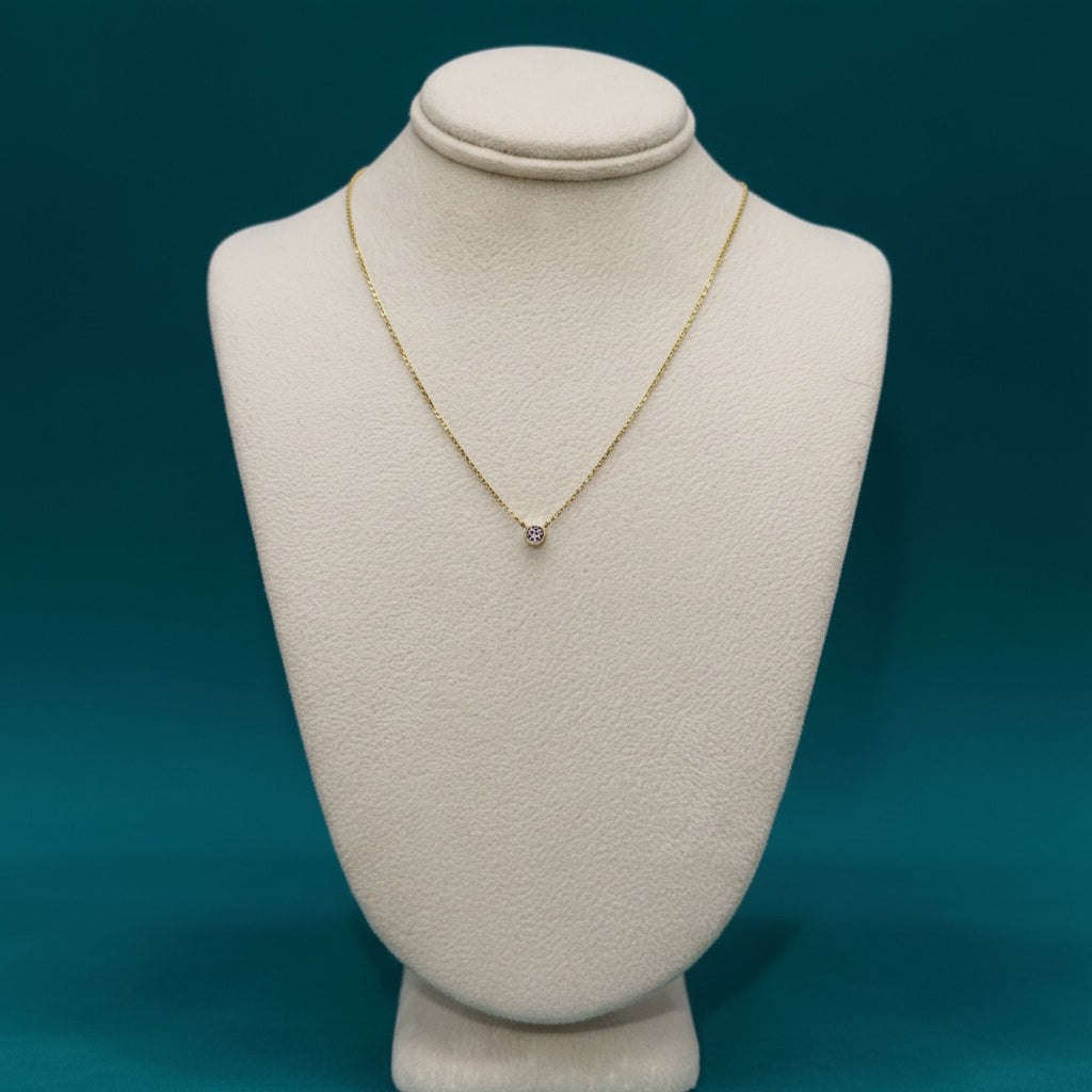 14K Yellow Gold Petite Diamond Bezel Solitaire Necklace