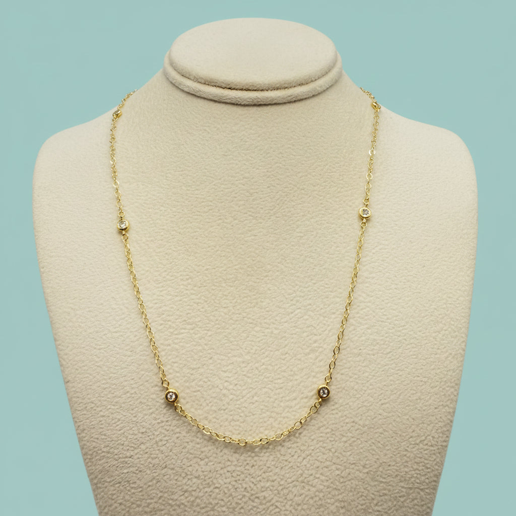 Yellow Gold Bezel-Set Diamond Station Necklace