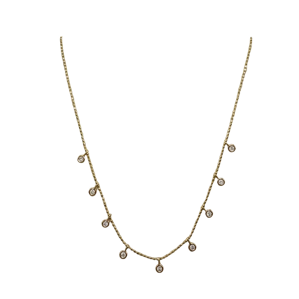 Yellow Gold Bezel-Set Diamond Drop Necklace