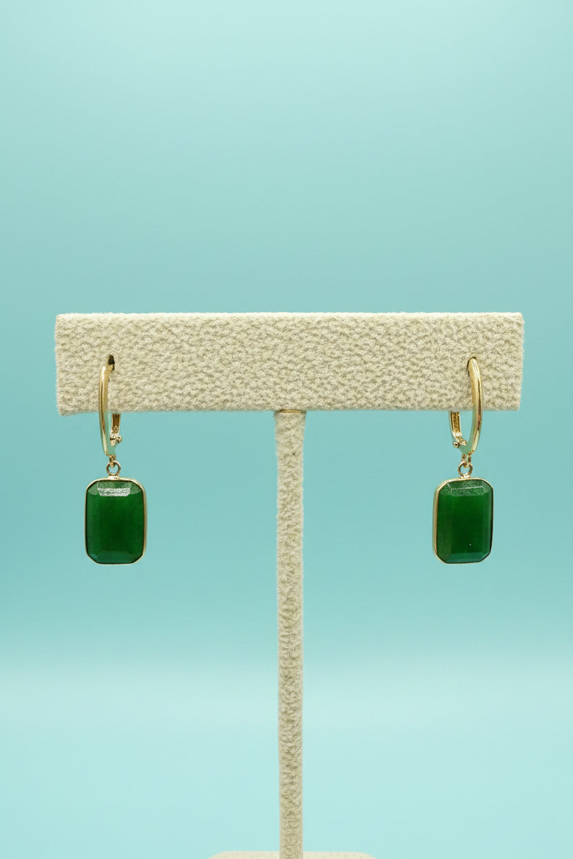 14K Gold Bezel-Set Jade Rectangle Drop Earrings