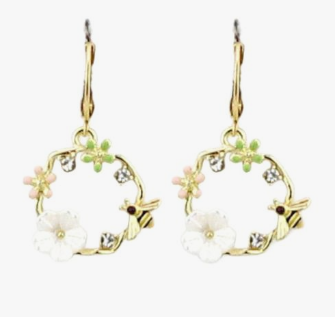 Flower and Bee Wreath Earrings