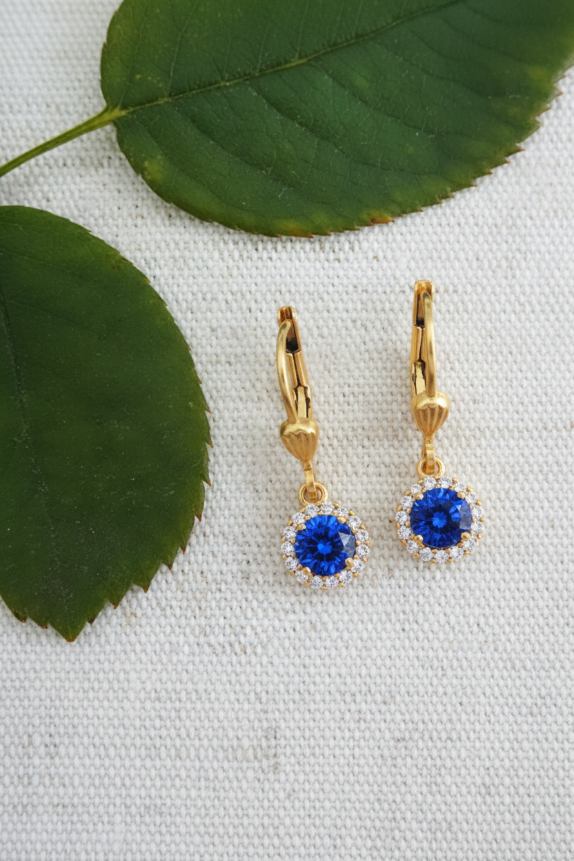 Catherine Popesco Crystal Flower Dangle Earrings in Blue