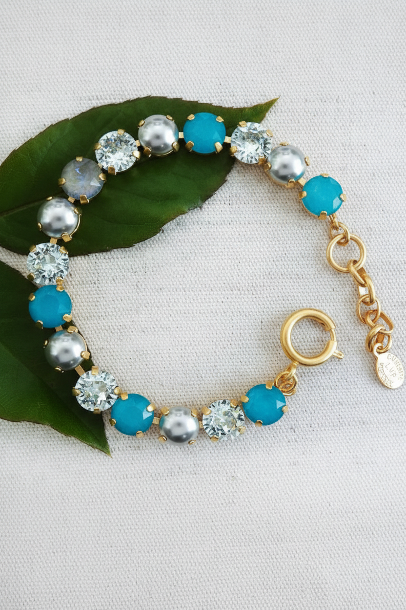 Crystal and Pearl Bracelet, Grey and Blue