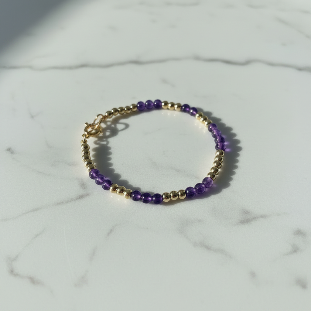 Children's Amethyst and Gold Beaded Bracelet