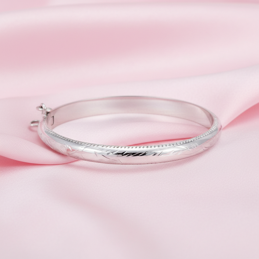 Children's Rhodium Finish Bangle Bracelet