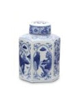 Blue and White Canton 8" Hexagon Ginger Tea Jar