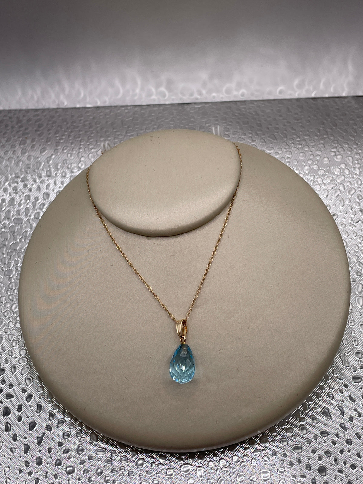 14k Gold and Blue Topaz Briolette necklace