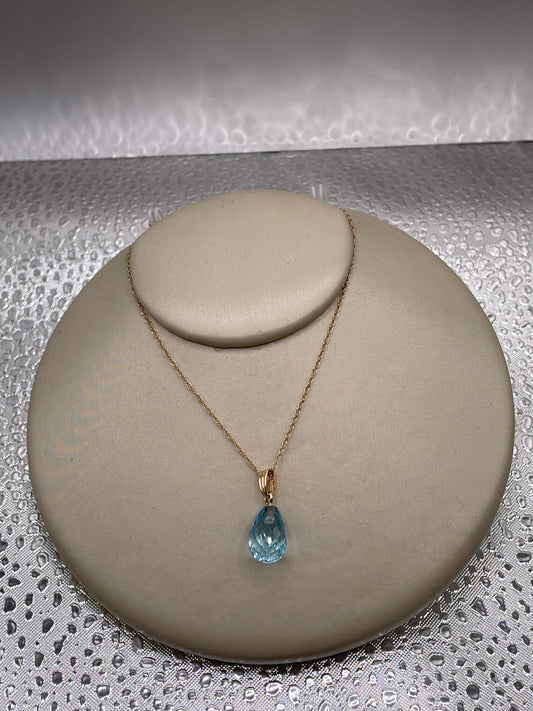 14k Gold and Blue Topaz Briolette necklace