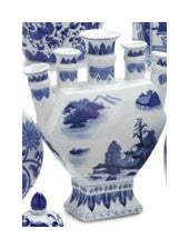 Blue and White Canton 12" Finger Vase