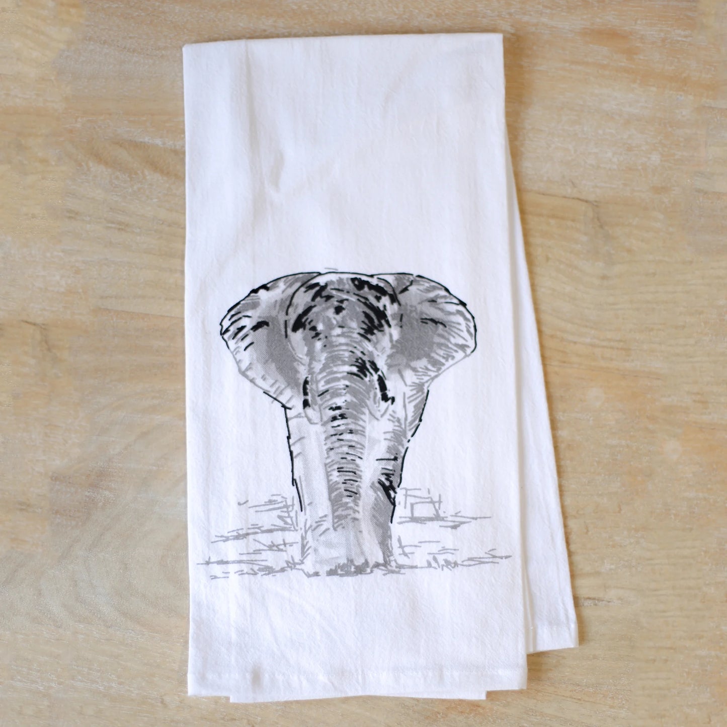 Elephant Flour Sack Hand Towel White/Black/Gray 20x28