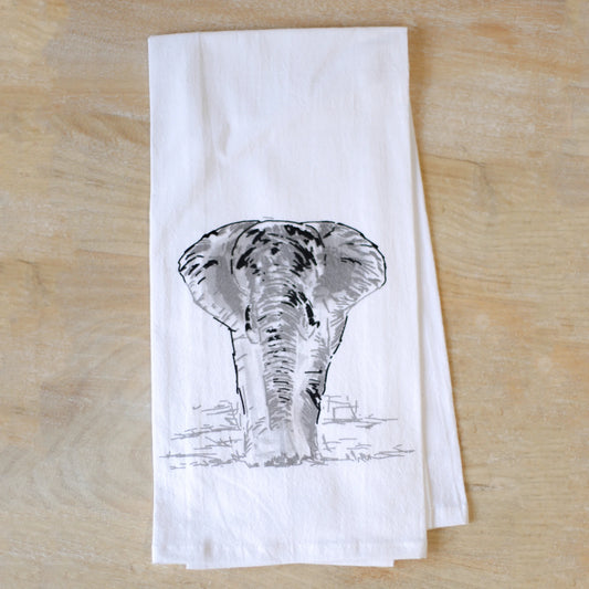 Elephant Flour Sack Hand Towel White/Black/Gray 20x28