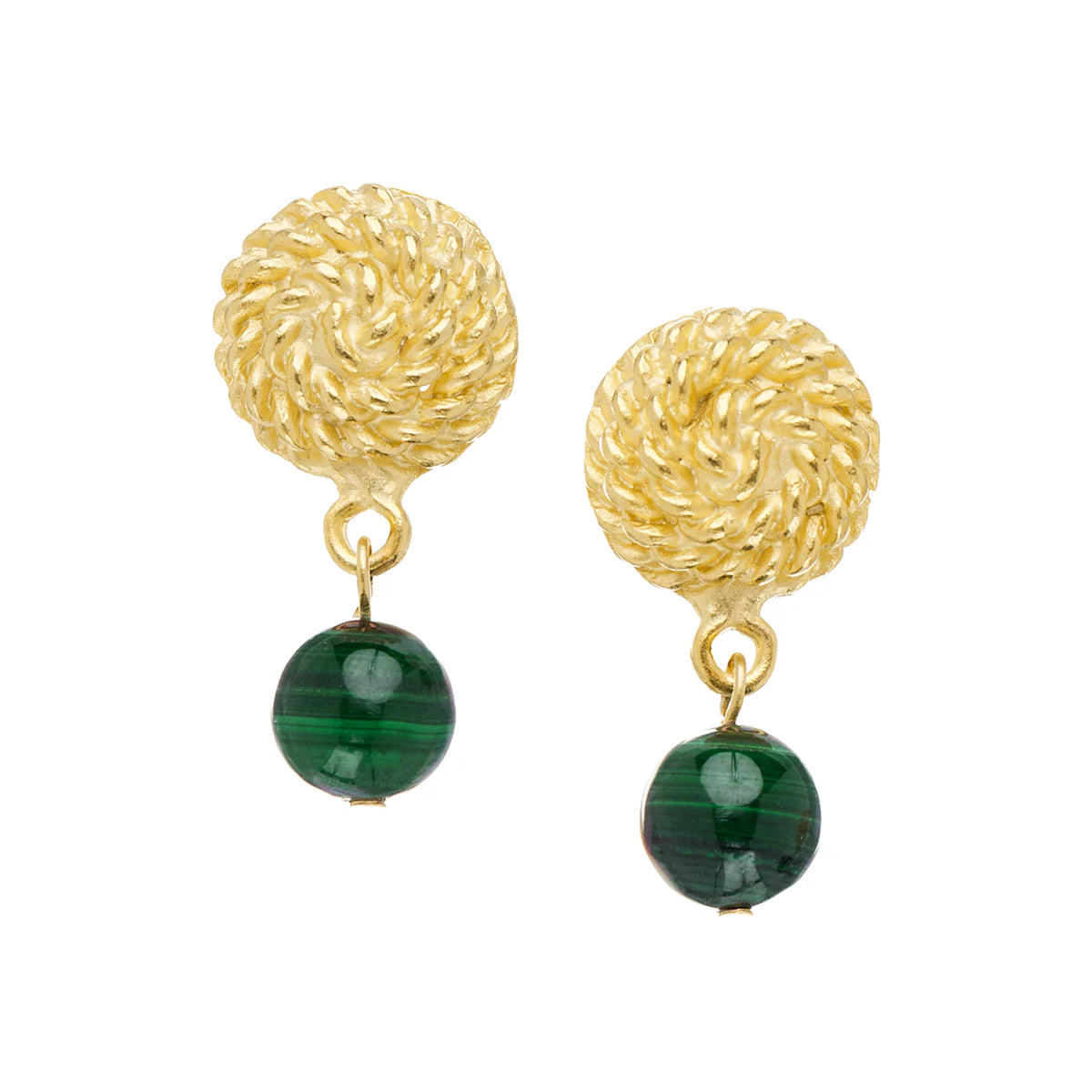 Handcast Gold Earrings with Malichite
