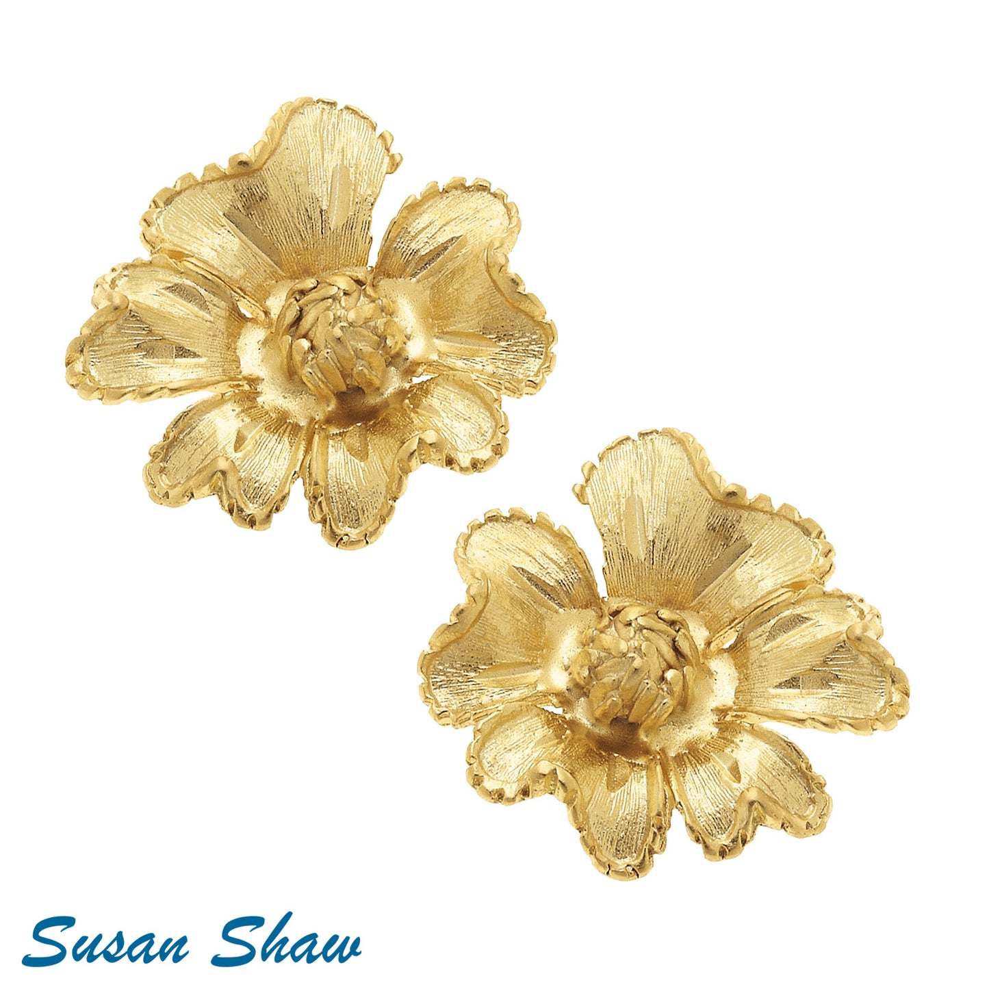 Handcast Gold Stud Flower Earrings