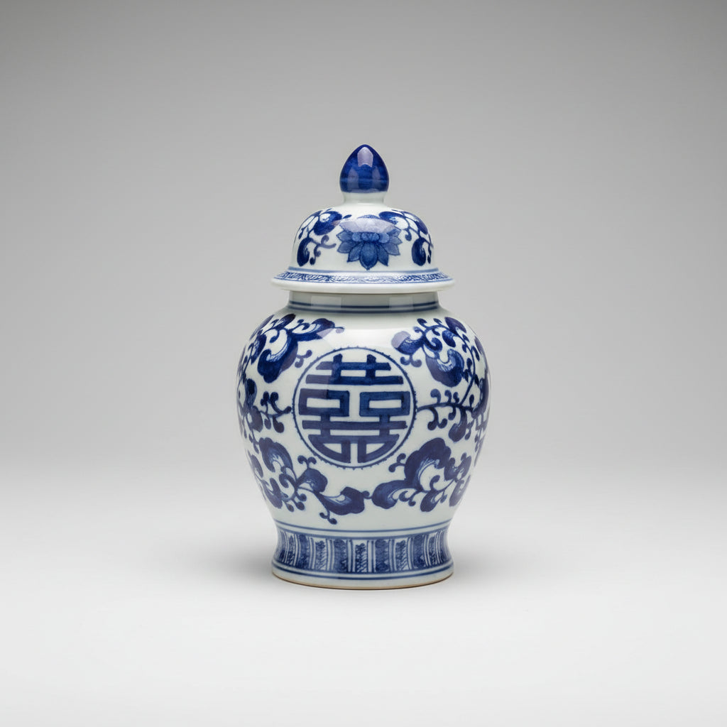Blue and White Canton 8" Ginger Jar