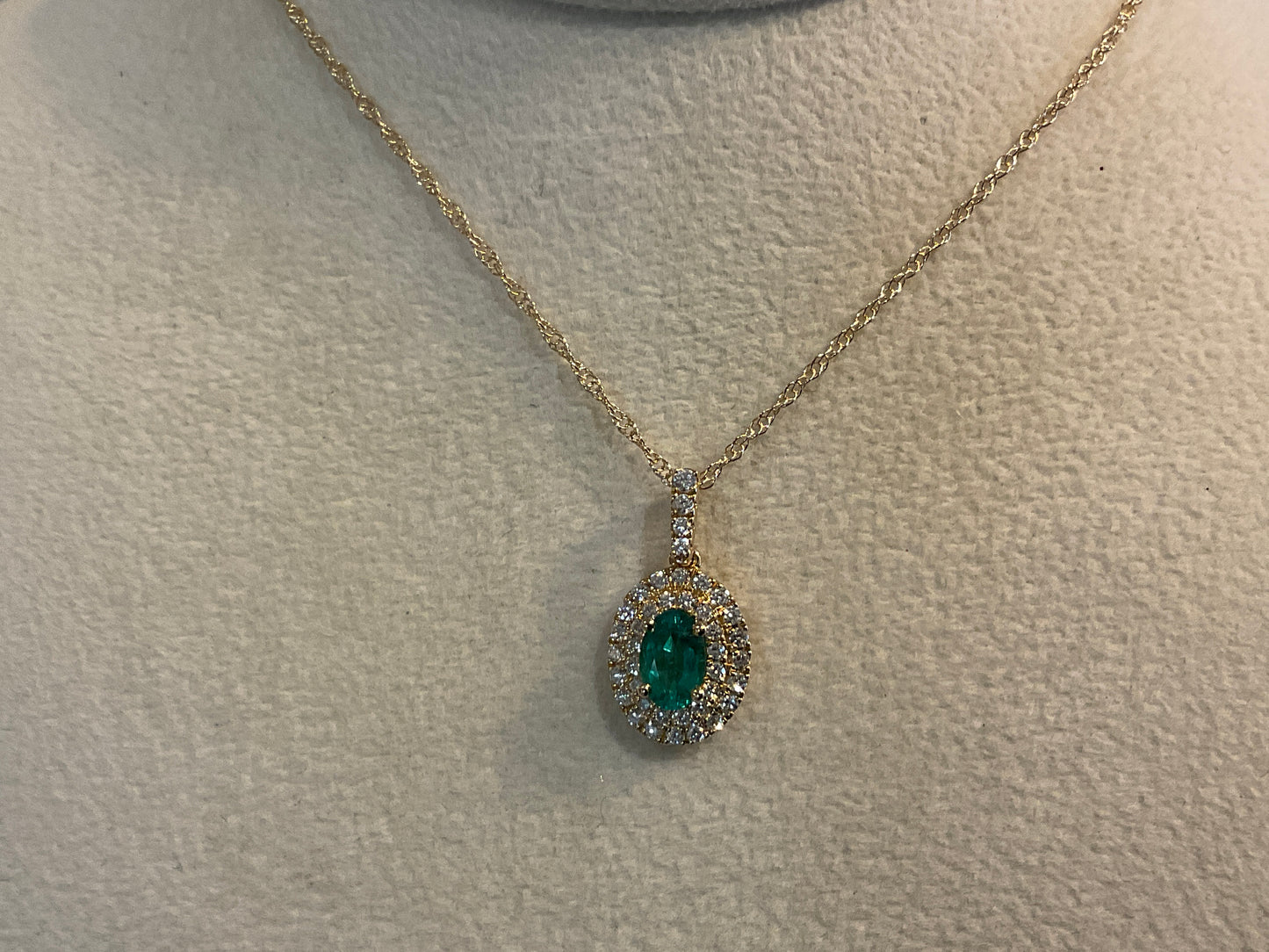 14K Yellow Gold Necklace with Emeralds and Diamonds