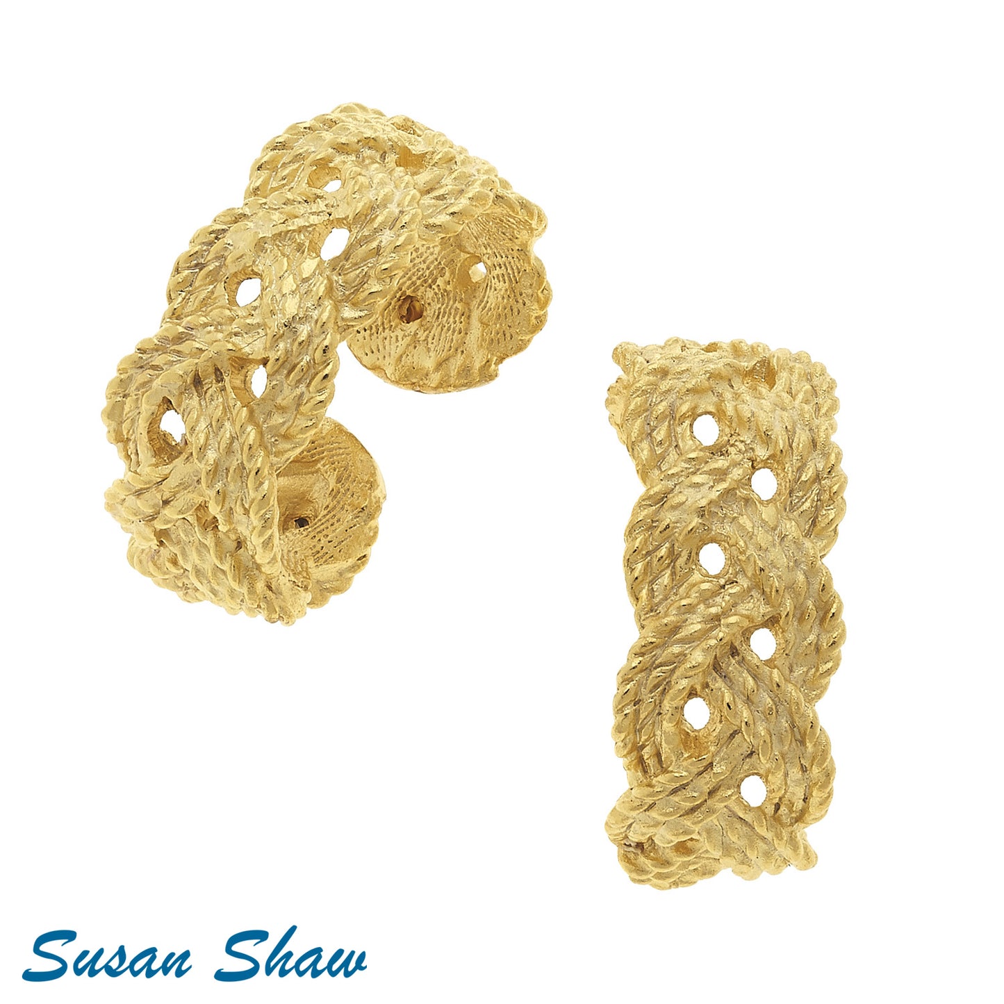 Handcast Gold Braided Hoop Earrings