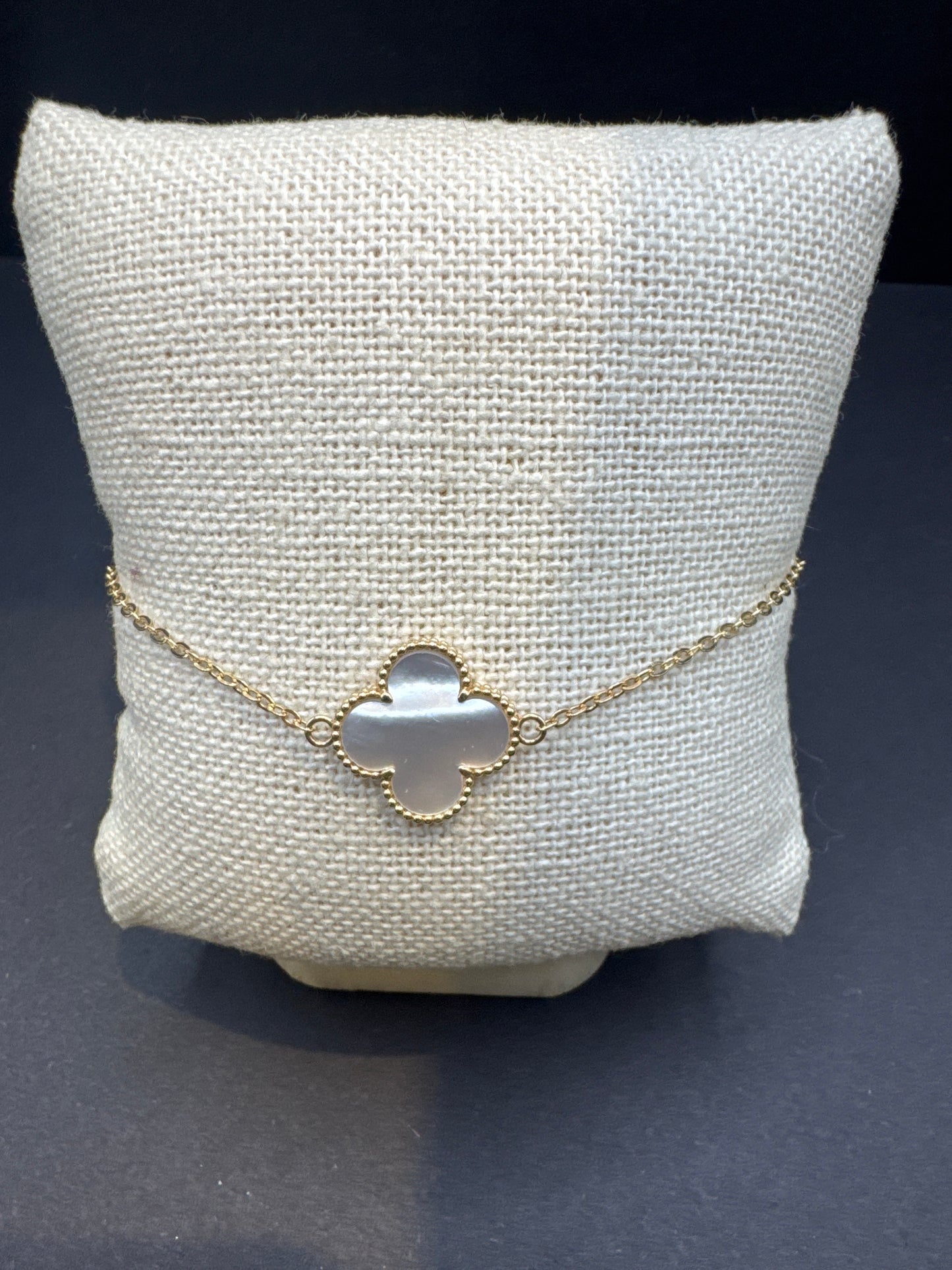 Mother of Pearl Quatrefoil Bracelet in 14k Gold