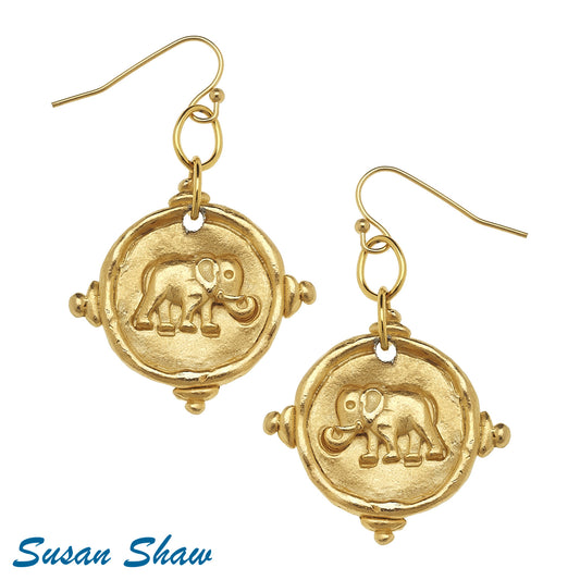 Handcast Gold Elephant Earrings